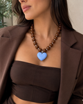 COLLAR CHICLE CORAZON AZUL Y CAFE OSCURO